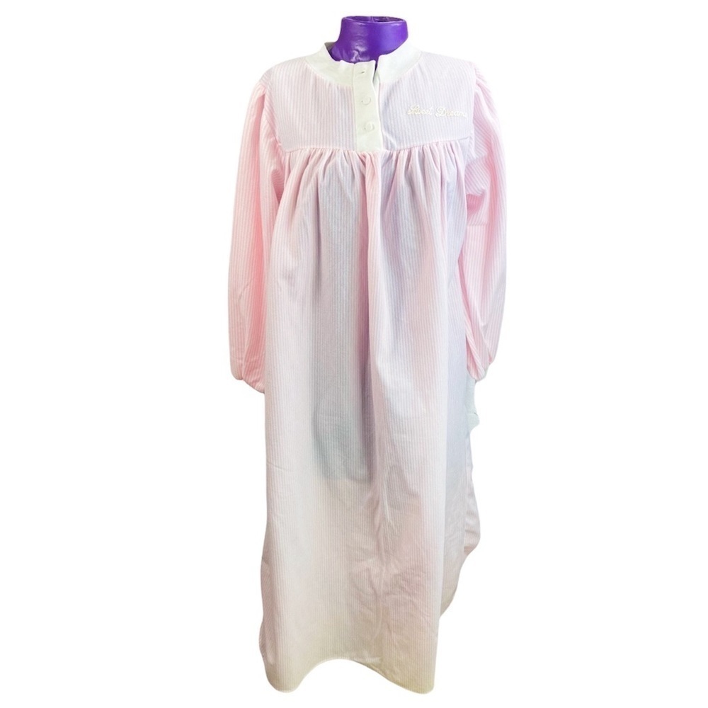 Katz vintage NWT deadstock pink white striped long sleeping nightgown S 8-10